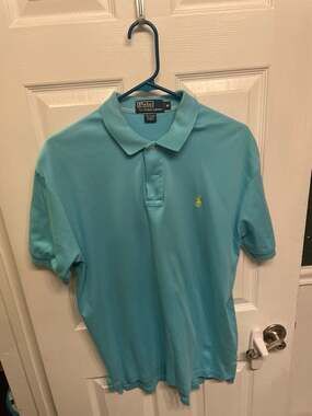 Polo Ralph Lauren Men's Classic Fit Mesh Polo Shirt Aqua Blue Yellow Pony Size M